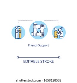 Friends support concept icon. Giving moral help. Friendship advice. Being supportive and reliable idea thin line illustration. Vector isolated outline RGB color drawing. Editable stroke