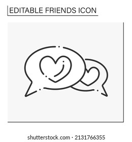  Friends support line icon. Communication. Exchanging love and supportive words. Friendly atmosphere. Help. Friends line icon. Isolated vector illustration.Editable stroke