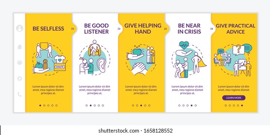 Friends support onboarding vector template. Comforting frustrated people, giving emotional help. Responsive mobile website with icons. Webpage walkthrough step screens. RGB color concept