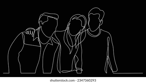 friends supporting each other - one line drawing
