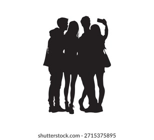 Amigos que toman la Ilustración vectorial de la silueta de Selfie