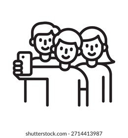 Amigos tomando un selfie juntos una ilustración de arte de línea simple