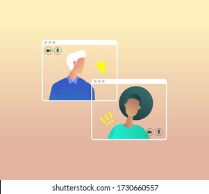 Friends talk to each other on the digital screen. Video call creative concept. Online relationship.