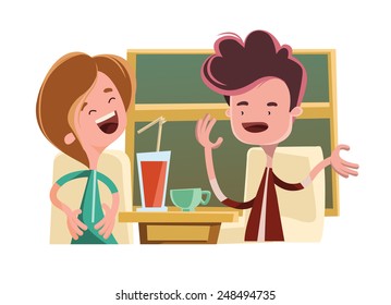 Friends talking in a bar vector illustration cartoon character