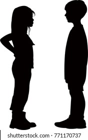 friends talking, black color silhouette vector