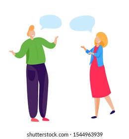 Friends talking and greeting each other. Speech bubble, conversation, friendly talk flat vector illustration. Communication or meeting concept for banner, website design or landing web page