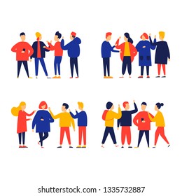 Friends talking, meeting, weekend. Flat style vector illustration.