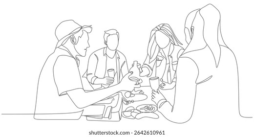 Amigos Torrando vinho - Ilustração de vetor de linha contínua minimalista