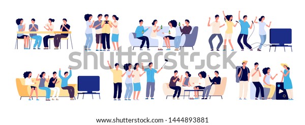 Friends together. Friendship between people.\
Smiling best friends spending time relaxing and talking. Flat\
vector characters isolated on\
white
