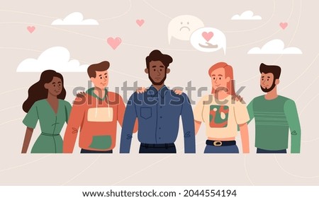 Friends are trying to help in friend's relationship crisis with psychological therapy talking. Concept of empathy and emotional feeling support with people problems. Flat cartoon vector illustration