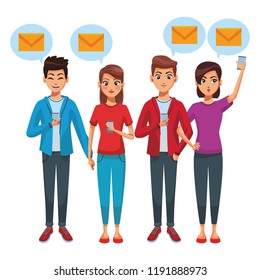 Friends using smartphones for mailing