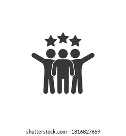 Friends vector icon men, group illustration. Successful people businessmen with stars icon