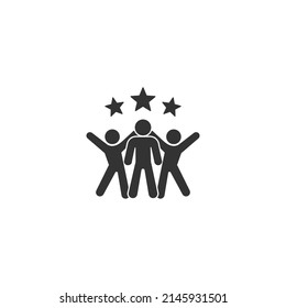 Friends vector icon men, group illustration. Successful people businessmen with stars icon