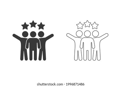 Friends vector icon set men, group illustration. Successful people businessmen with stars icon