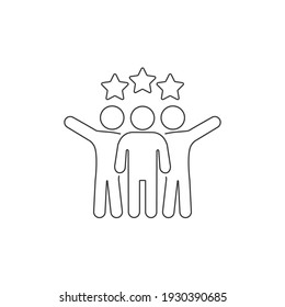 Friends vector line icon men, group illustration. Successful people businessmen with stars icon