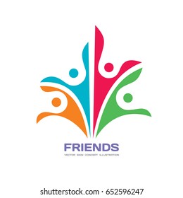 Friends - vector logo template concept illustration. Human character abstract sign. Happy people family symbol. Social media union. Friendship insignia. Teamwork partnership. Design element.