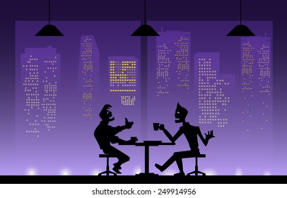 Friends - vectors work , black cartoon silhouettes