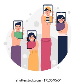 Ilustración vectorial del concepto de llamadas de vídeo de amigos