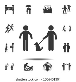 Friends are walking a dog icon. Simple glyph, flat vector element of friendship icons set for UI and UX, website or mobile application