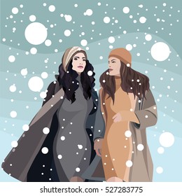 friends walking in snow