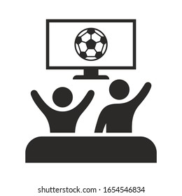 Friends Watching TV, Football, Soccer Fans Icon. Vector Icon Isolated On White Background.