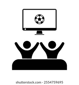 Friends watching TV, football, soccer fans icon. Vector icon isolated on white background.