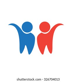 friends wave to each other,  Happy friendship. Vector sign.