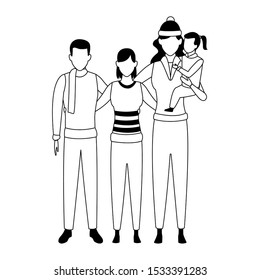 friends and woman holding a little girls in her arms over white background, vector illustration