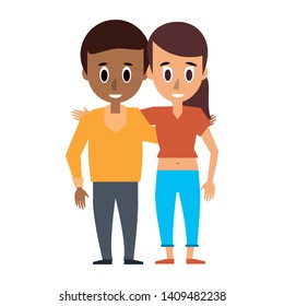 Friends woman and man embraced people cartoon vector illustration graphic design