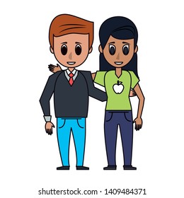 Friends woman and man embraced people cartoon vector illustration graphic design