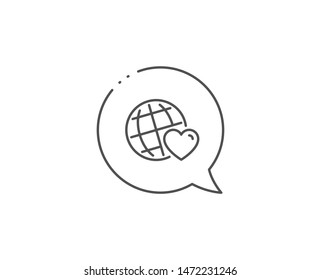 Friends world line icon. Chat bubble design. Friendship love sign. Assistance business symbol. Outline concept. Thin line friends world icon. Vector