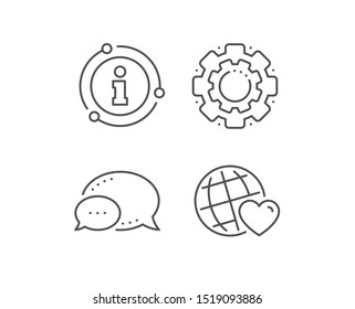 Friends world line icon. Chat bubble, info sign elements. Friendship love sign. Assistance business symbol. Linear friends world outline icon. Information bubble. Vector