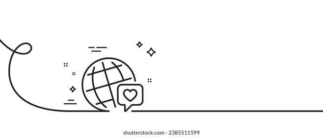 Friends world line icon. Continuous one line with curl. Friendship love sign. World brand ambassador symbol. World brand single outline ribbon. Loop curve pattern. Vector