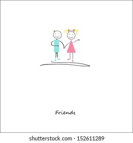 Friends.Card with boy and girl.Isolated on white background.Vector. EPS10