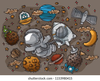 friendship background with alien and astronaut