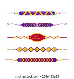 Friendship band wristband.  Friend bracelet. Amity forever. Happy relationship, unity. Partnership hand braclet, brotherhood strap. together concept design. Connection bangle. Vector illustration.