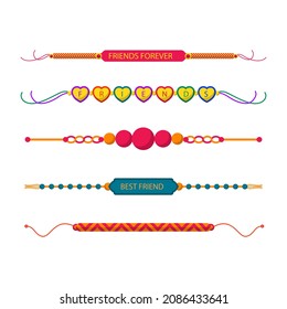 Friendship band wristband.  Friend bracelet. Amity forever. Happy relationship, unity. Partnership hand braclet, brotherhood strap. together concept design. Connection bangle. Vector illustration.