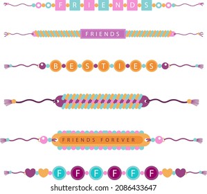 Friendship band wristband.  Friend bracelet. Amity forever. Happy relationship, unity. Partnership hand braclet, brotherhood strap. together concept design. Connection bangle. Vector illustration.