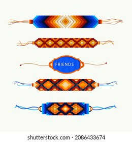 Friendship band wristband.  Friend bracelet. Amity forever. Happy relationship, unity. Partnership hand braclet, brotherhood strap. together concept design. Connection bangle. Vector illustration.