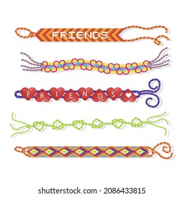 Friendship band wristband.  Friend bracelet. Amity forever. Happy relationship, unity. Partnership hand braclet, brotherhood strap. together concept design. Connection bangle. Vector illustration.