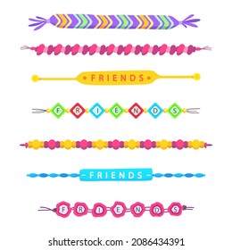 Friendship band wristband.  Friend bracelet. Amity forever. Happy relationship, unity. Partnership hand braclet, brotherhood strap. together concept design. Connection bangle. Vector illustration.