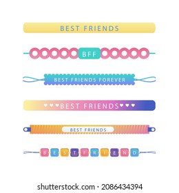 Friendship band wristband.  Friend bracelet. Amity forever. Happy relationship, unity. Partnership hand braclet, brotherhood strap. together concept design. Connection bangle. Vector illustration.