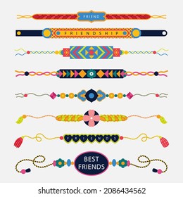 Friendship band wristband.  Friend bracelet. Amity forever. Happy relationship, unity. Partnership hand braclet, brotherhood strap. together concept design. Connection bangle. Vector illustration.