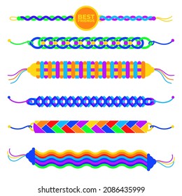 Friendship band wristband.  Friend bracelet. Amity forever. Happy relationship, unity. Partnership hand braclet, brotherhood strap. together concept design. Connection bangle. Vector illustration.