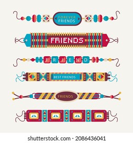 Friendship band wristband.  Friend bracelet. Amity forever. Happy relationship, unity. Partnership hand braclet, brotherhood strap. together concept design. Connection bangle. Vector illustration.