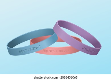 Friendship band wristband.  Friend bracelet. Amity forever. Happy relationship, unity. Partnership hand braclet, brotherhood strap. together concept design. Connection bangle. Vector illustration.