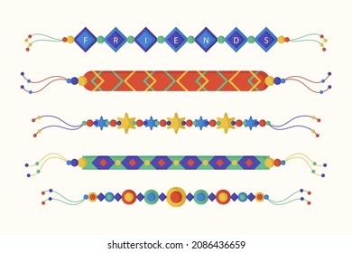 Friendship band wristband.  Friend bracelet. Amity forever. Happy relationship, unity. Partnership hand braclet, brotherhood strap. together concept design. Connection bangle. Vector illustration.