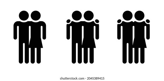 Friendship or best friend symbol. Man and woman or husband and wife. Silhouette stickman icon or pictogram. Flat vector friends stick figure. Two people sign. Friendship day symbol or logo
