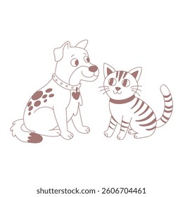 Friendship between a cat and a dog. Pets are friends.