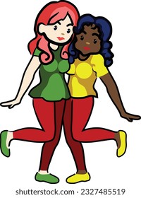 Friendship Between Two Girls Cartoon Vector Illustration